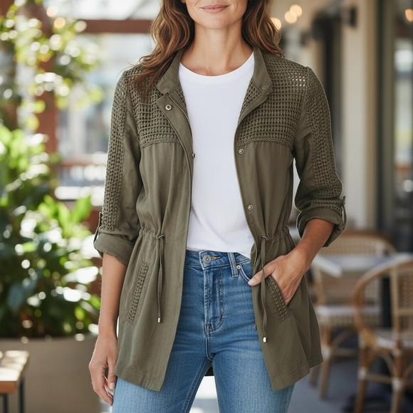 Market & Spruce Jackets & Blazers - MARKET & SPRUCE Olive Green Zip Up Shirt/Jacket